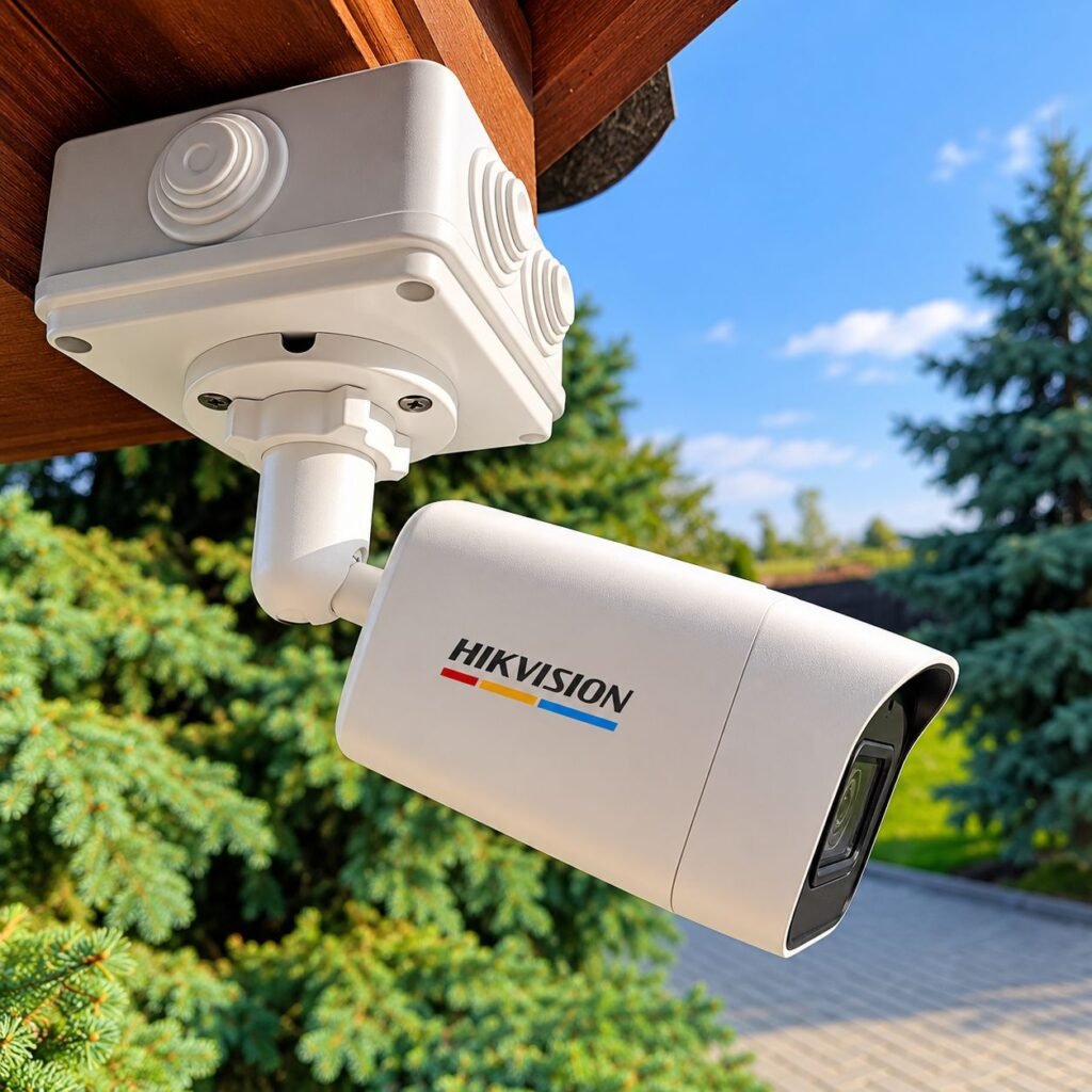 Cameră de supraveghere Hikvision ColorVu 4K montată la exterior în Rădăuți, Suceava, de Alinexus SmartHome
